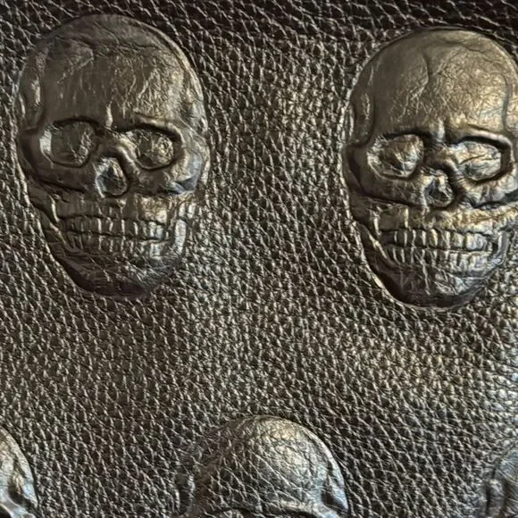 Impeller Black Skull Embossed italian leather crossbody Bag